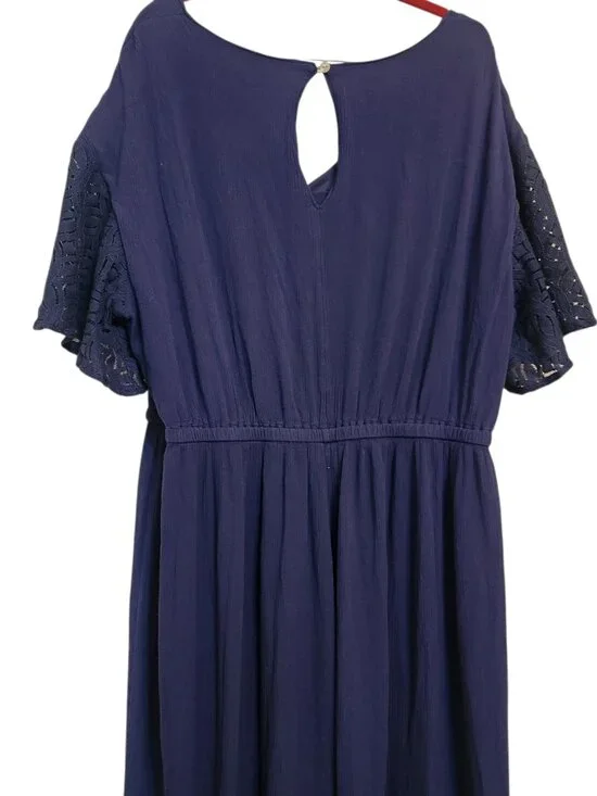 Lane Bryant Jumpsuit Navy One Piece Tie Waist Cottage Boho Lace Sleeve Size 20 - Picture 8 of 8